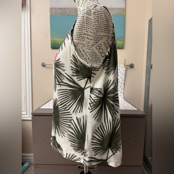 Women's a new day Tank Top Green Palm Fronds Pink PARADISE embroidery Vacation L - Picture 2 of 7